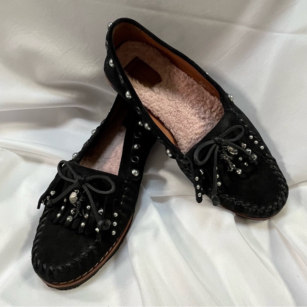 Coach Rocassin Black Suede Moccasin Flats